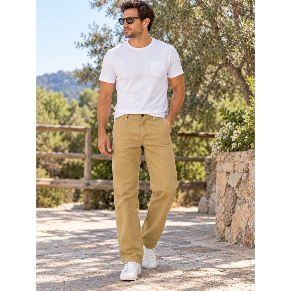 GH Bass & Co Mens 32x32 Canvas Workwear Pants Tan Khaki Straight Leg Utility